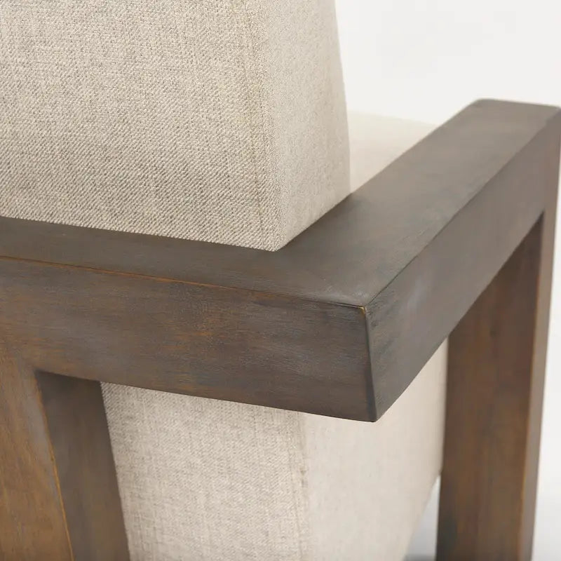 Poltrona in tessuto beige Sovereign con struttura in legno massello marrone scuro