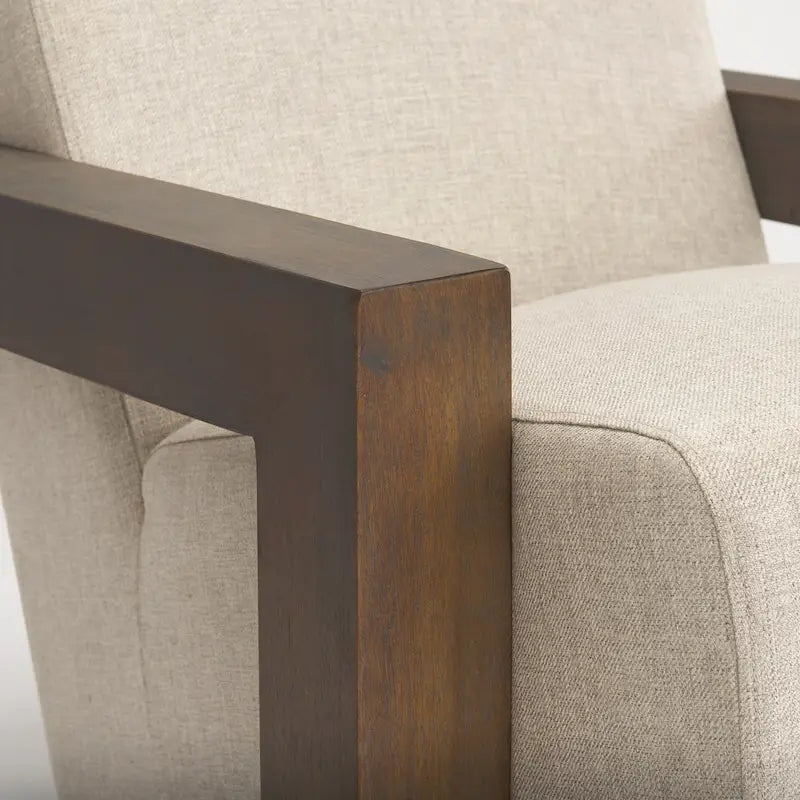 Poltrona in tessuto beige Sovereign con struttura in legno massello marrone scuro