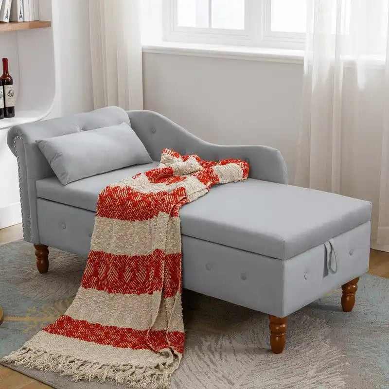 Chaise Longue da Interno, Poltrona Relax in Velluto per Camera da Letto con Contenitore e Cuscino, Moderna Chaise Longue Imbottita con Braccioli Arrotondati