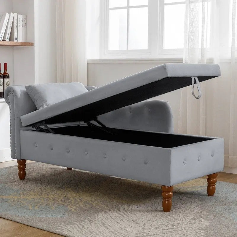 Chaise Longue da Interno, Poltrona Relax in Velluto per Camera da Letto con Contenitore e Cuscino, Moderna Chaise Longue Imbottita con Braccioli Arrotondati