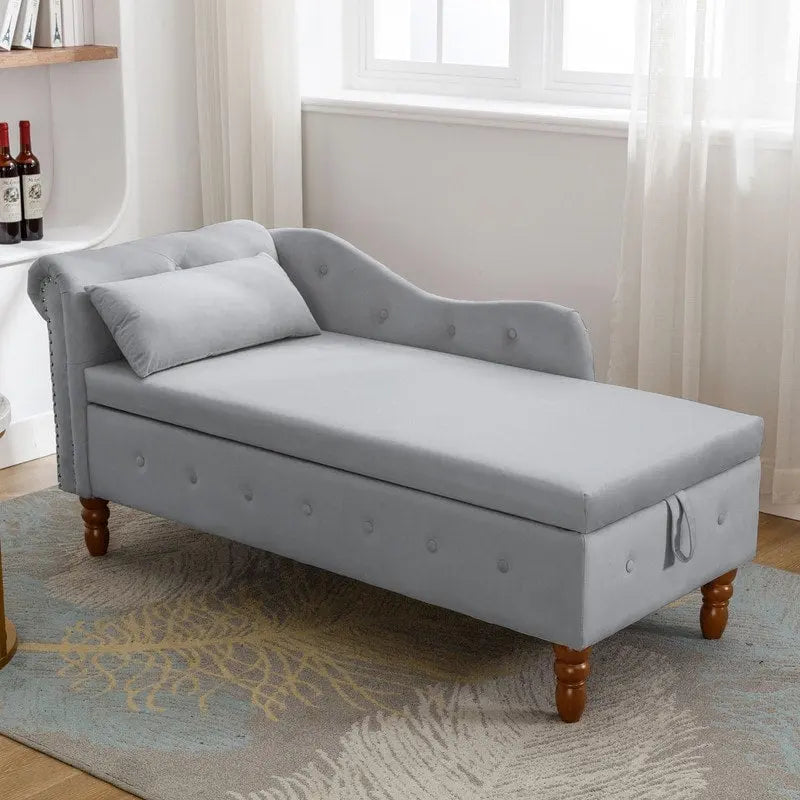 Chaise Longue da Interno, Poltrona Relax in Velluto per Camera da Letto con Contenitore e Cuscino, Moderna Chaise Longue Imbottita con Braccioli Arrotondati