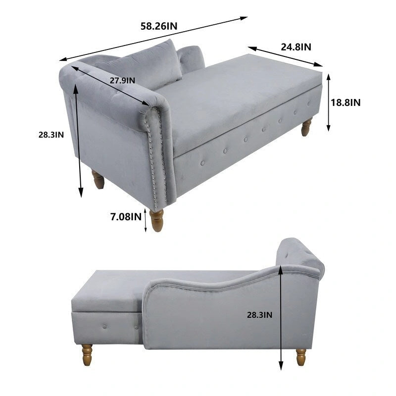 Chaise Longue da Interno, Poltrona Relax in Velluto per Camera da Letto con Contenitore e Cuscino, Moderna Chaise Longue Imbottita con Braccioli Arrotondati