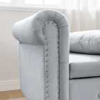Chaise Longue da Interno, Poltrona Relax in Velluto per Camera da Letto con Contenitore e Cuscino, Moderna Chaise Longue Imbottita con Braccioli Arrotondati