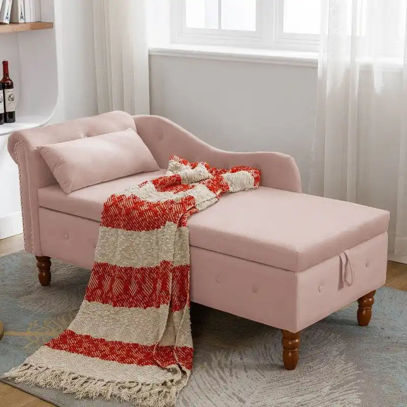 Chaise Longue da Interno, Poltrona Relax in Velluto per Camera da Letto con Contenitore e Cuscino, Moderna Chaise Longue Imbottita con Braccioli Arrotondati