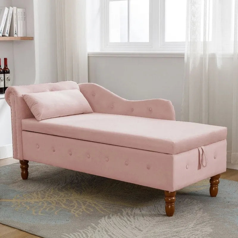 Chaise Longue da Interno, Poltrona Relax in Velluto per Camera da Letto con Contenitore e Cuscino, Moderna Chaise Longue Imbottita con Braccioli Arrotondati