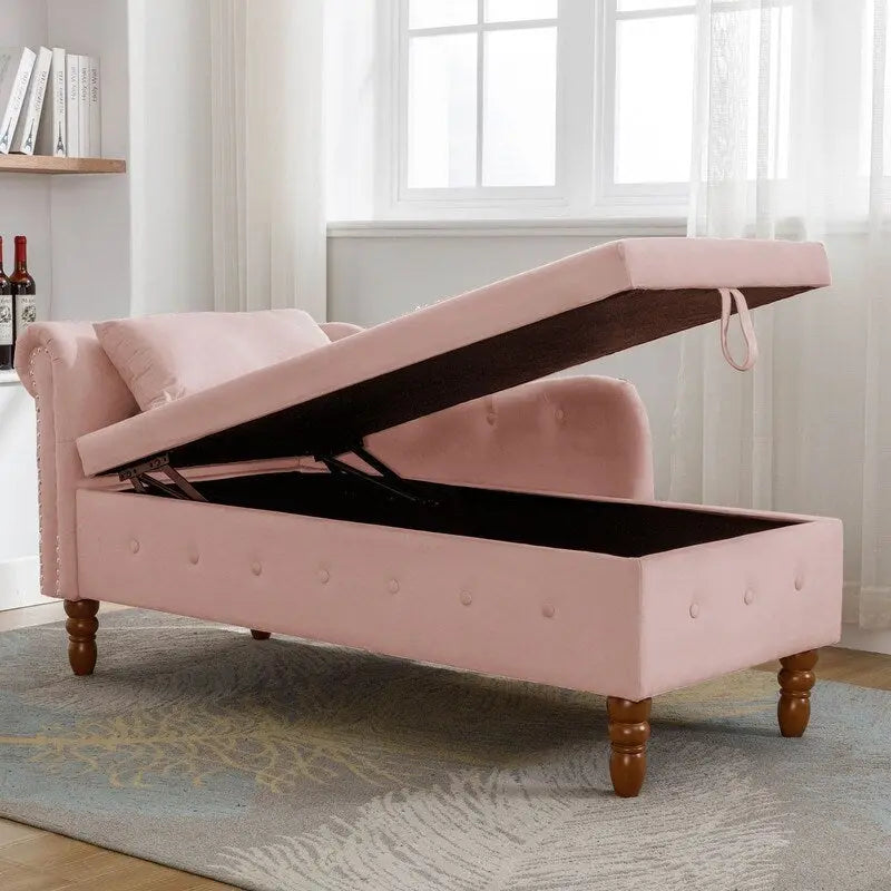 Chaise Longue da Interno, Poltrona Relax in Velluto per Camera da Letto con Contenitore e Cuscino, Moderna Chaise Longue Imbottita con Braccioli Arrotondati
