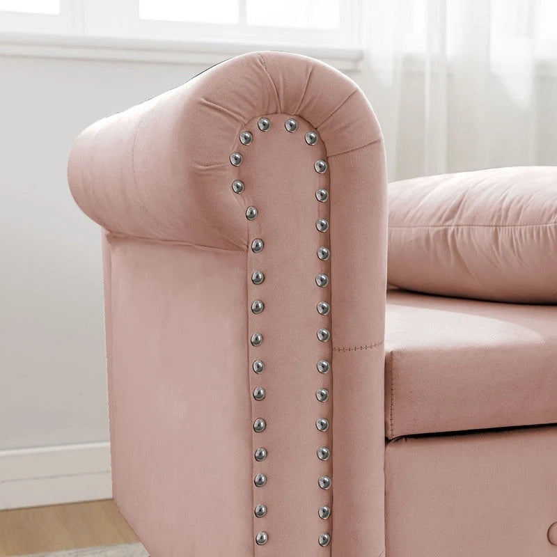 Chaise Longue da Interno, Poltrona Relax in Velluto per Camera da Letto con Contenitore e Cuscino, Moderna Chaise Longue Imbottita con Braccioli Arrotondati