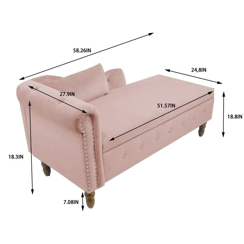 Chaise Longue da Interno, Poltrona Relax in Velluto per Camera da Letto con Contenitore e Cuscino, Moderna Chaise Longue Imbottita con Braccioli Arrotondati