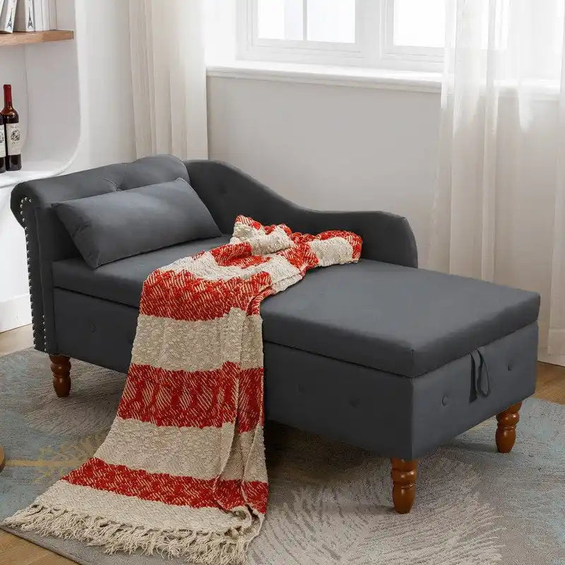 Chaise Longue da Interno, Poltrona Relax in Velluto per Camera da Letto con Contenitore e Cuscino, Moderna Chaise Longue Imbottita con Braccioli Arrotondati
