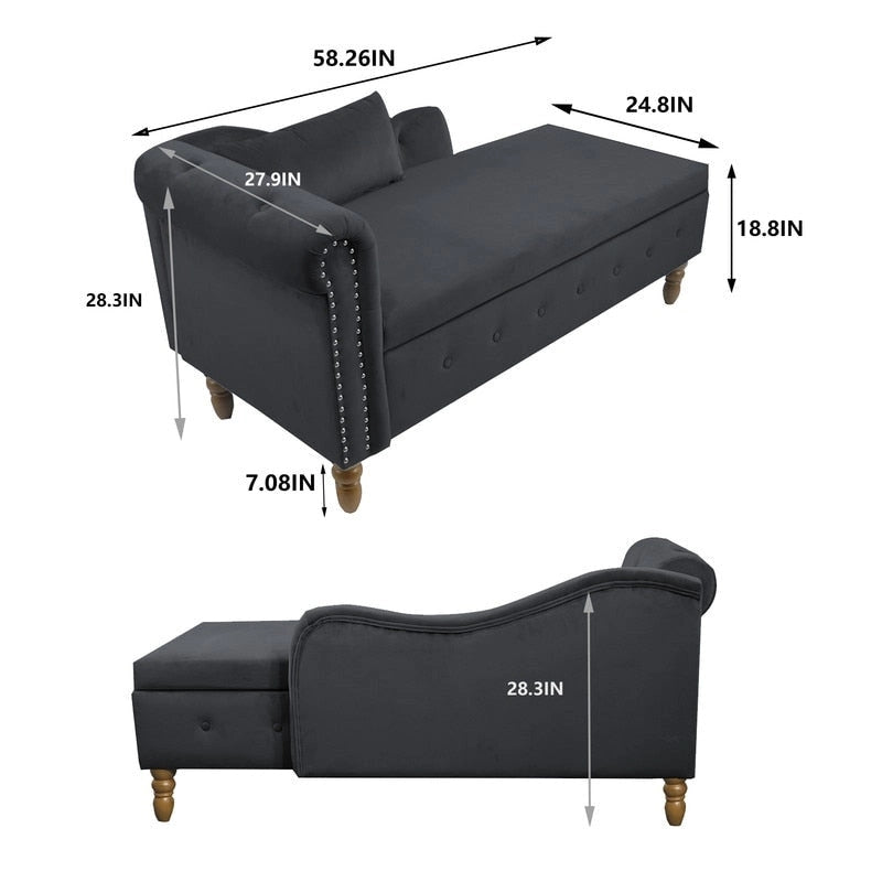 Chaise Longue da Interno, Poltrona Relax in Velluto per Camera da Letto con Contenitore e Cuscino, Moderna Chaise Longue Imbottita con Braccioli Arrotondati