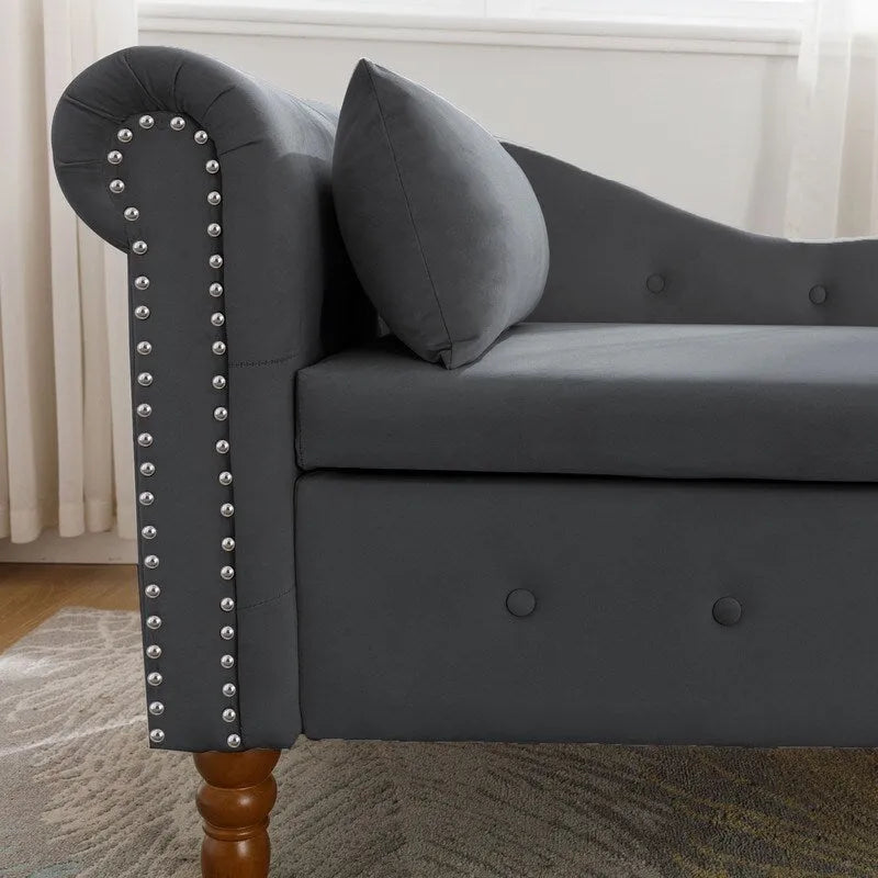 Chaise Longue da Interno, Poltrona Relax in Velluto per Camera da Letto con Contenitore e Cuscino, Moderna Chaise Longue Imbottita con Braccioli Arrotondati