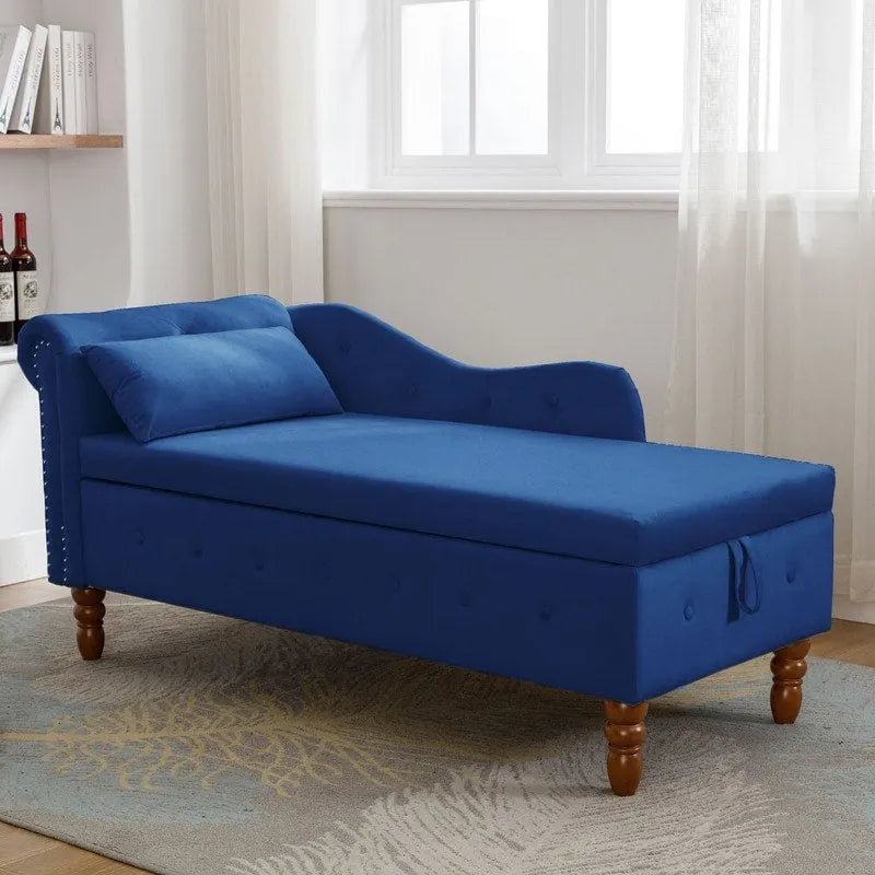 Chaise Longue da Interno, Poltrona Relax in Velluto per Camera da Letto con Contenitore e Cuscino, Moderna Chaise Longue Imbottita con Braccioli Arrotondati
