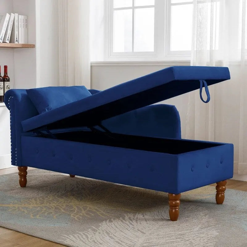 Chaise Longue da Interno, Poltrona Relax in Velluto per Camera da Letto con Contenitore e Cuscino, Moderna Chaise Longue Imbottita con Braccioli Arrotondati