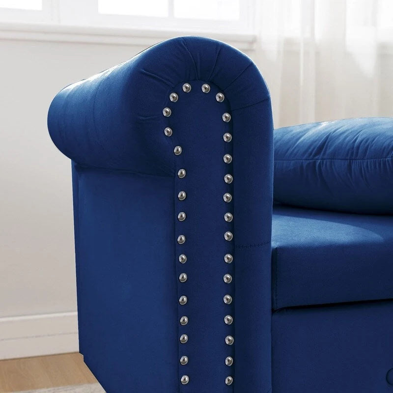 Chaise Longue da Interno, Poltrona Relax in Velluto per Camera da Letto con Contenitore e Cuscino, Moderna Chaise Longue Imbottita con Braccioli Arrotondati