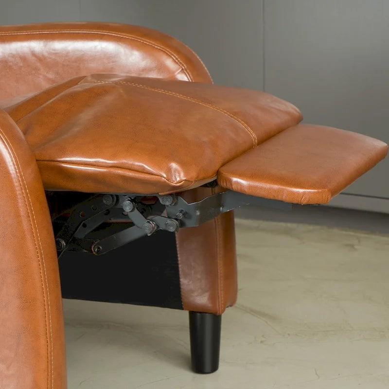 Poltrona Accento Plait in Pelle Intrecciata Cognac con Struttura in Legno Teak Naturale