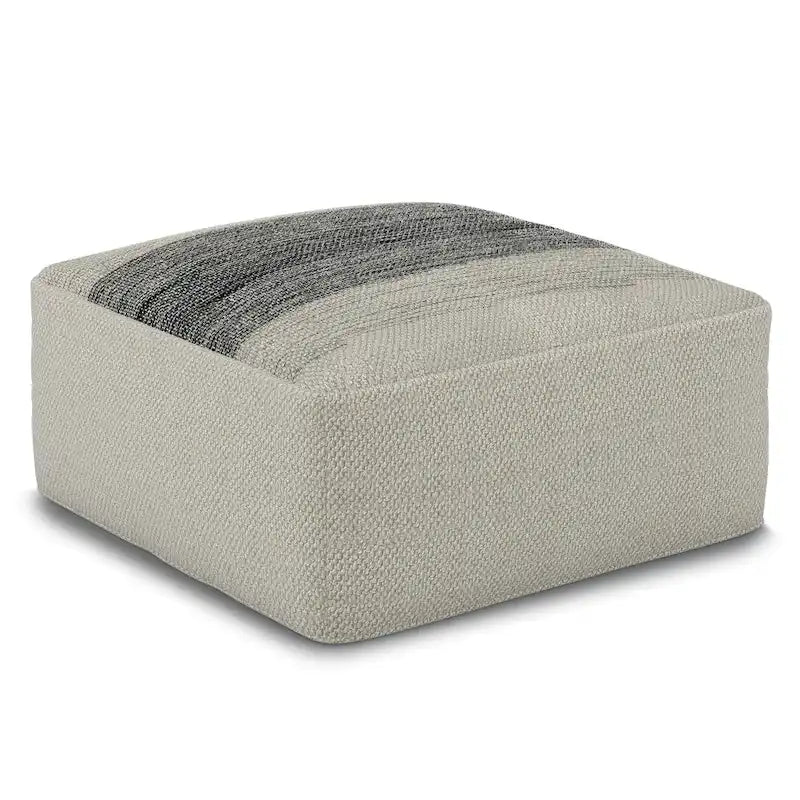 Pouf Irena quadrato intrecciato da esterno/interno - Poliestere PET riciclato grigio e bianco