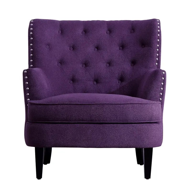 Poltrona a pozzetto Mignon con alette e capitonné, larghezza 76 cm - Velluto/Lino
