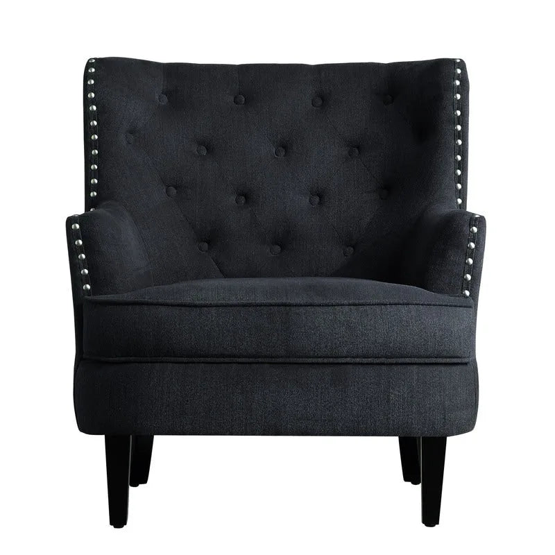 Poltrona a pozzetto Mignon con alette e capitonné, larghezza 76 cm - Velluto/Lino
