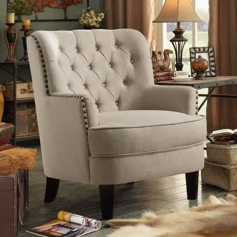Poltrona a pozzetto Mignon con alette e capitonné, larghezza 76 cm - Velluto/Lino