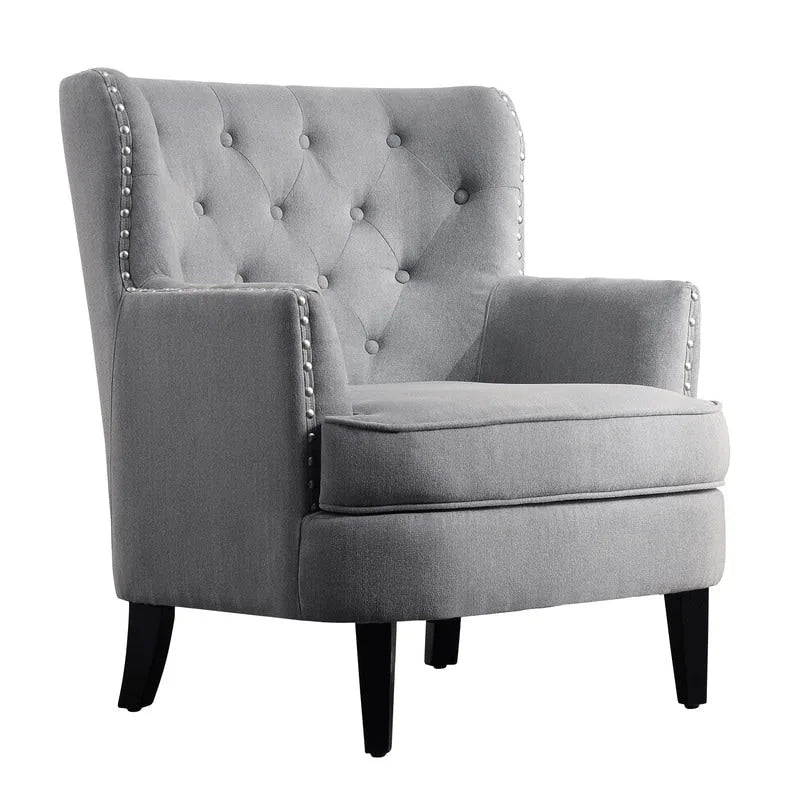 Poltrona a pozzetto Mignon con alette e capitonné, larghezza 76 cm - Velluto/Lino