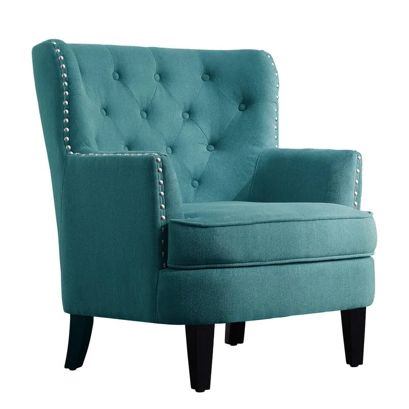 Poltrona a pozzetto Mignon con alette e capitonné, larghezza 76 cm - Velluto/Lino