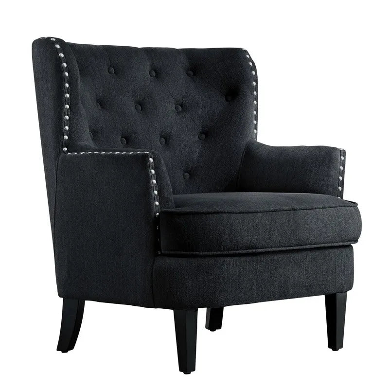 Poltrona a pozzetto Mignon con alette e capitonné, larghezza 76 cm - Velluto/Lino