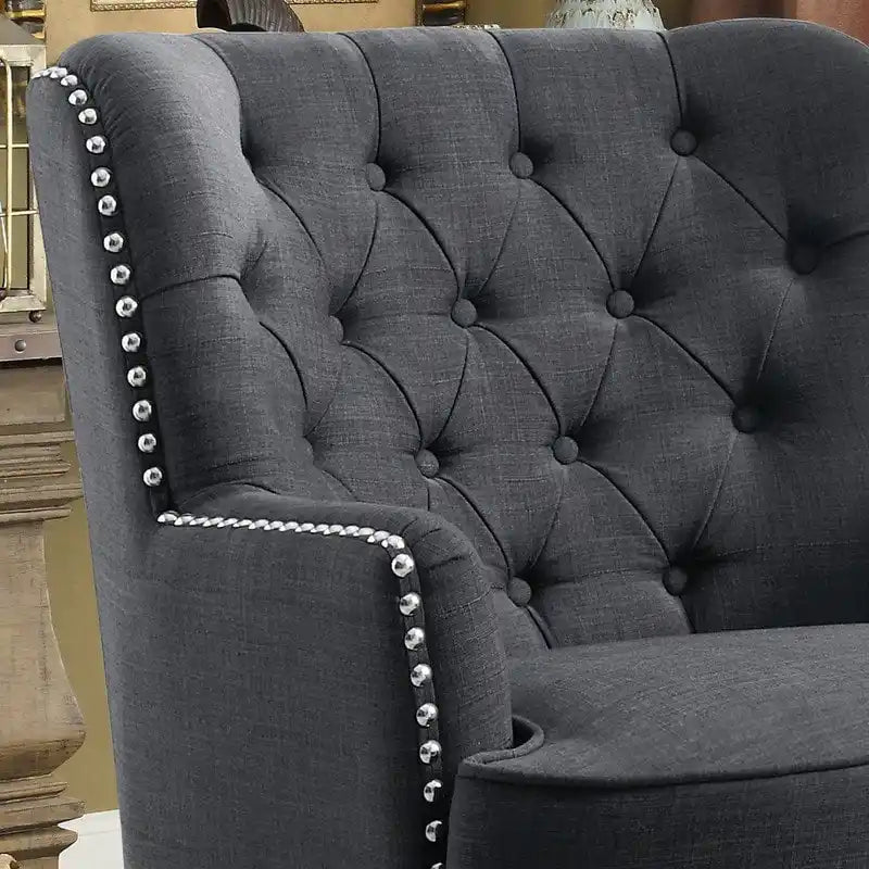 Poltrona a pozzetto Mignon con alette e capitonné, larghezza 76 cm - Velluto/Lino