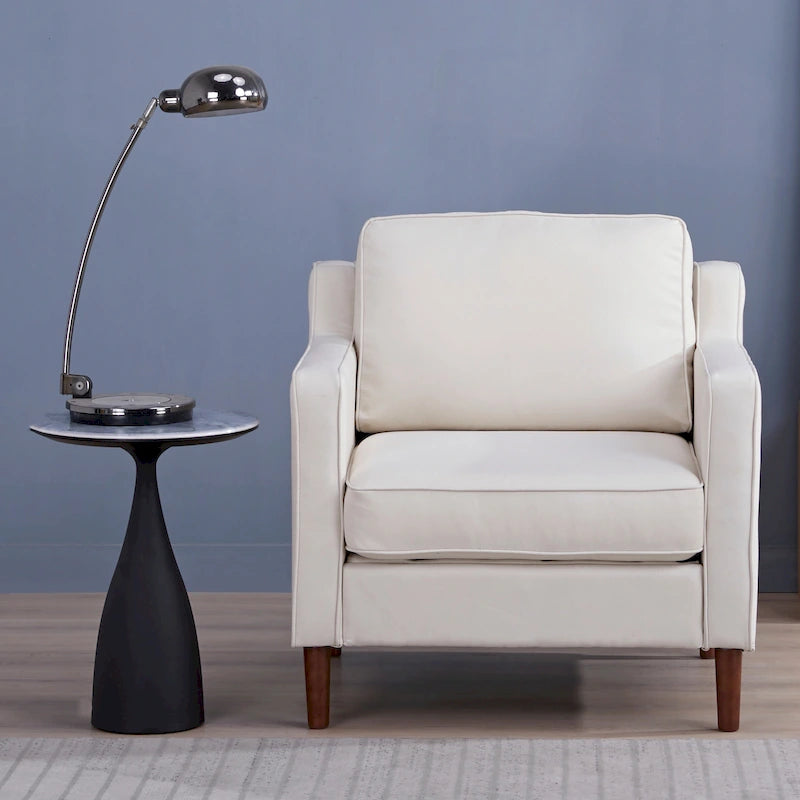 Poltrona Sedona Modern Accent – Simil lino e pelle vegana, Struttura in pino