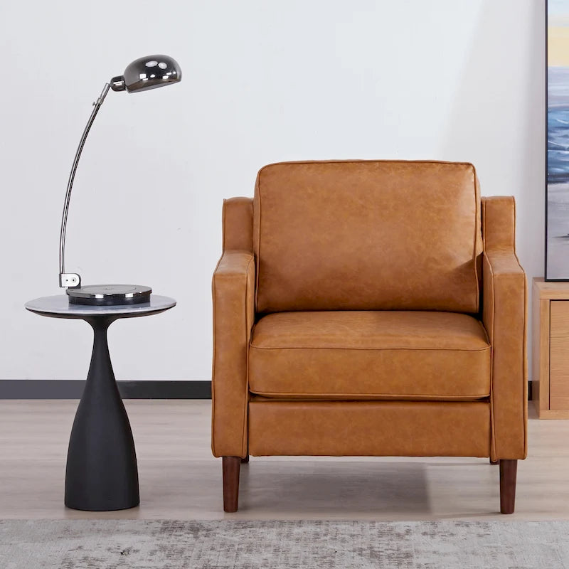 Poltrona Sedona Modern Accent – Simil lino e pelle vegana, Struttura in pino