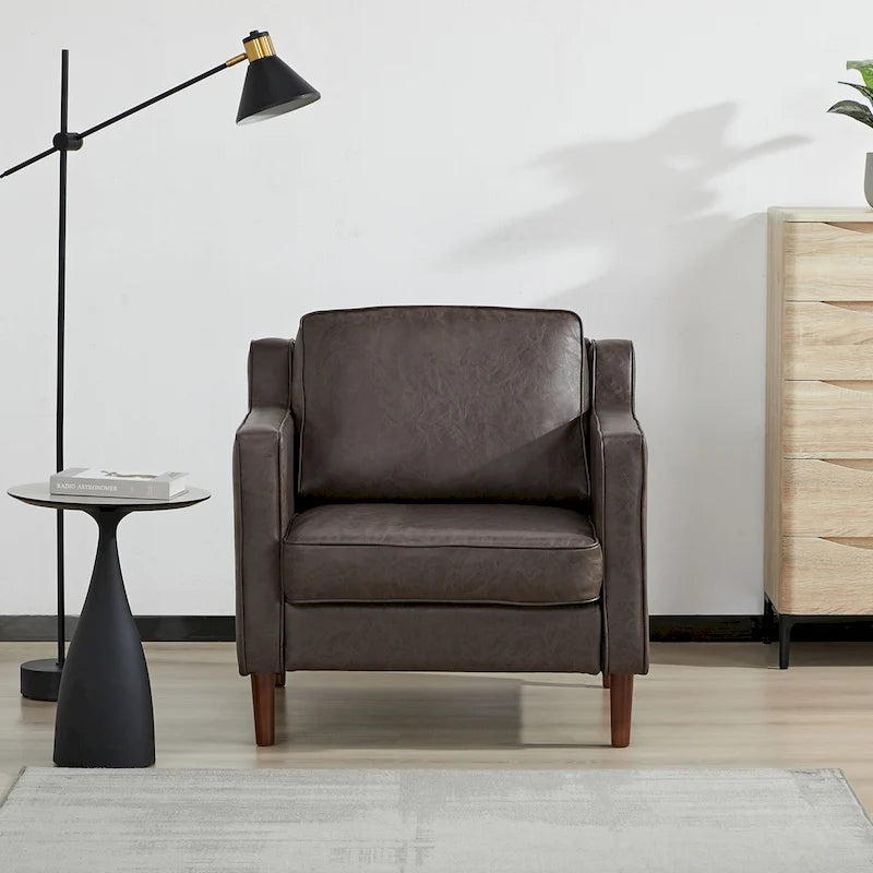 Poltrona Sedona Modern Accent – Simil lino e pelle vegana, Struttura in pino