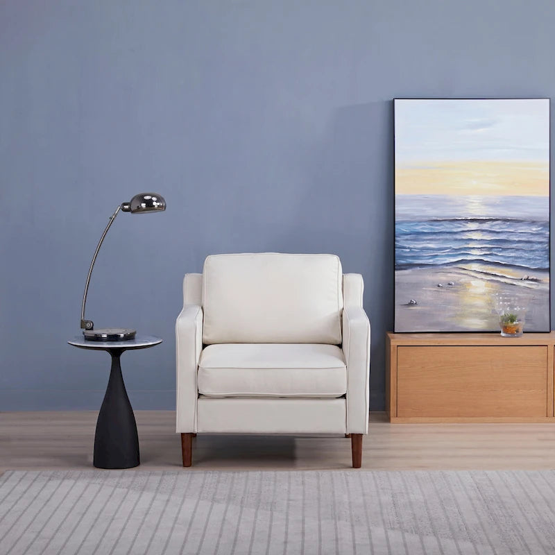 Poltrona Sedona Modern Accent – Simil lino e pelle vegana, Struttura in pino