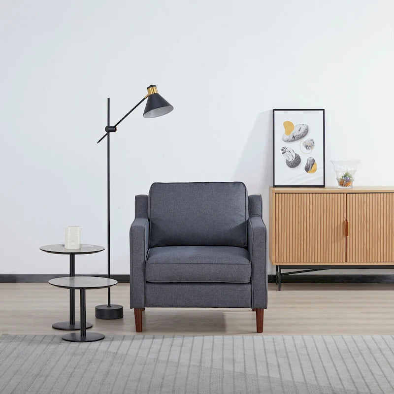 Poltrona Sedona Modern Accent – Simil lino e pelle vegana, Struttura in pino