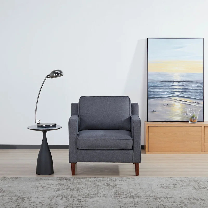 Poltrona Sedona Modern Accent – Simil lino e pelle vegana, Struttura in pino