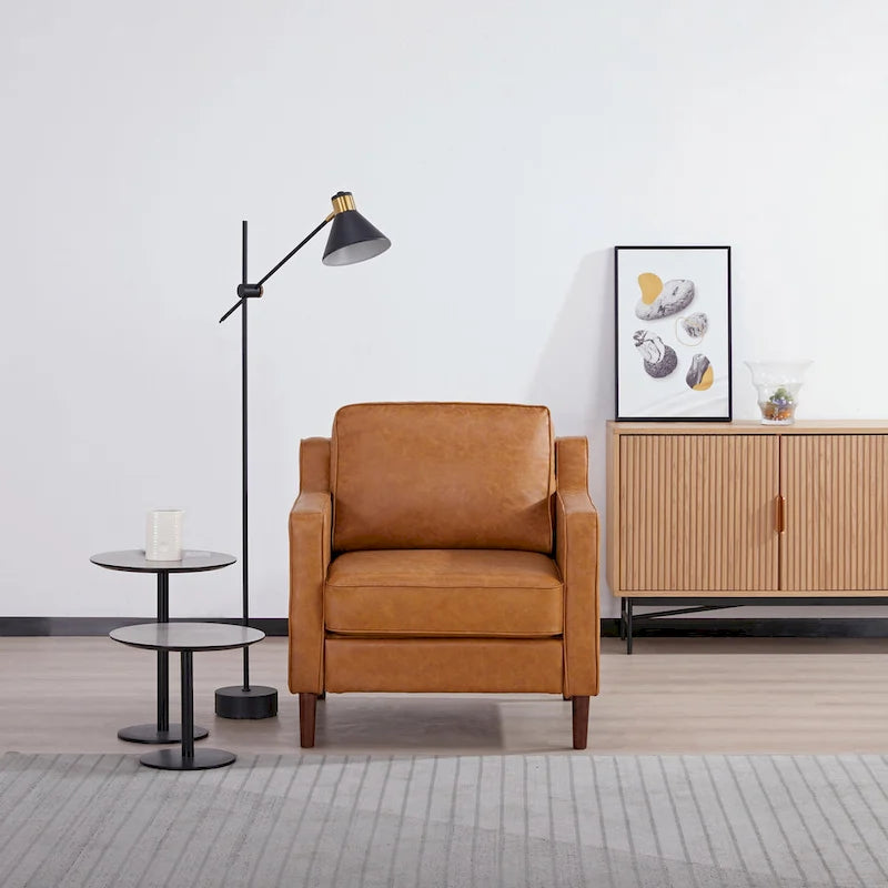 Poltrona Sedona Modern Accent – Simil lino e pelle vegana, Struttura in pino