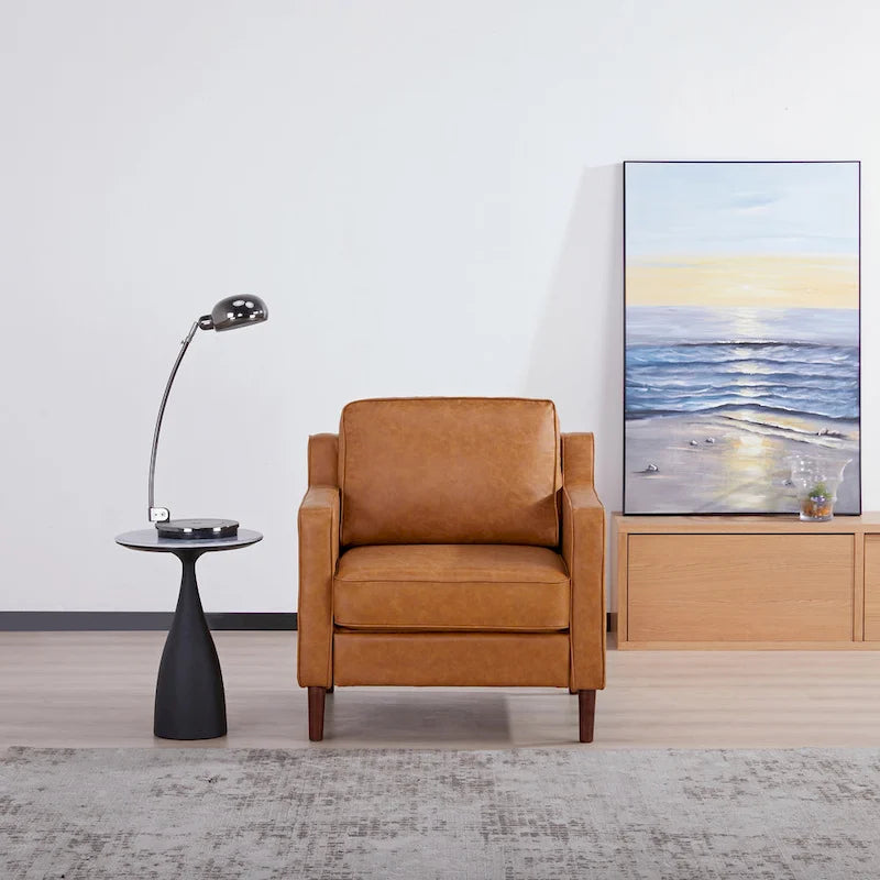 Poltrona Sedona Modern Accent – Simil lino e pelle vegana, Struttura in pino