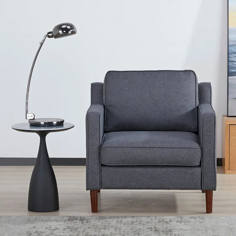 Poltrona Sedona Modern Accent – Simil lino e pelle vegana, Struttura in pino