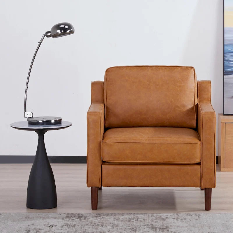 Poltrona Sedona Modern Accent – Simil lino e pelle vegana, Struttura in pino