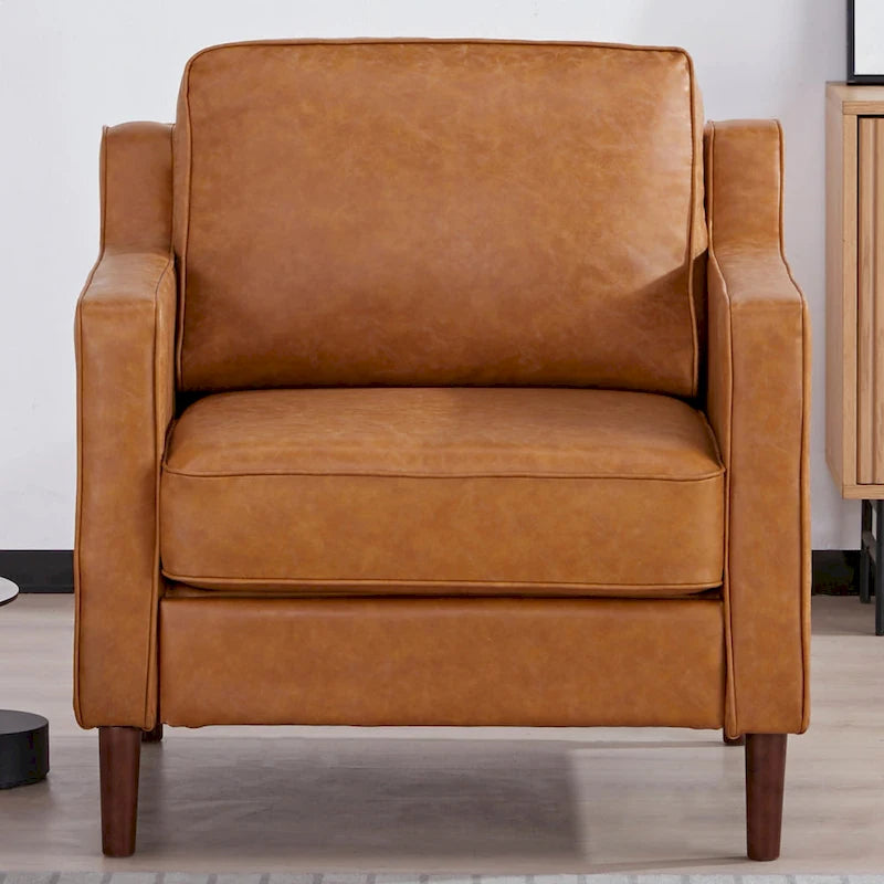 Poltrona Sedona Modern Accent – Simil lino e pelle vegana, Struttura in pino