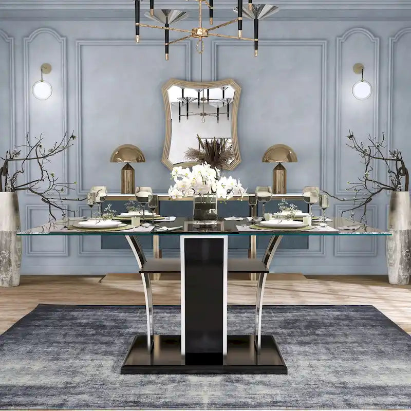 Furniture of America Resk Modern 72-inch Glass Top Wood Dining Table