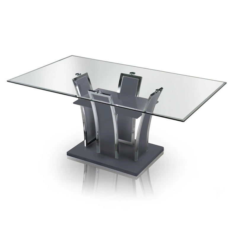 Tavolo da pranzo Resk Modern con piano in vetro da 72" e base in legno, per 6-8 persone