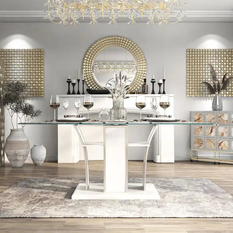 Tavolo da pranzo Resk Modern con piano in vetro da 72" e base in legno, per 6-8 persone