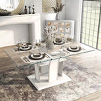 Tavolo da pranzo Resk Modern con piano in vetro da 72" e base in legno, per 6-8 persone
