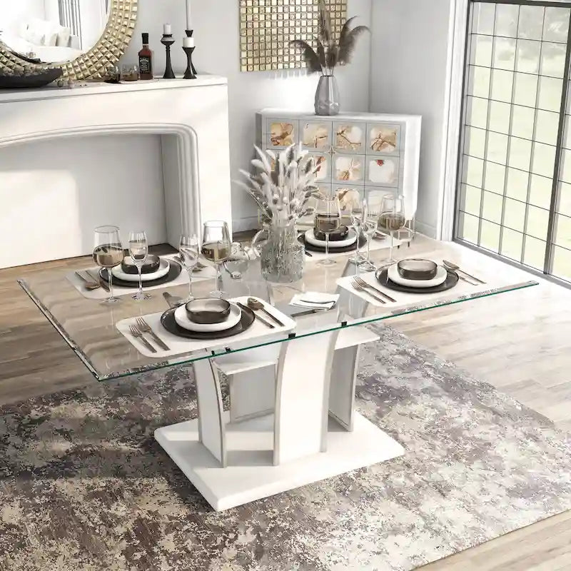 Tavolo da pranzo Resk Modern con piano in vetro da 72" e base in legno, per 6-8 persone