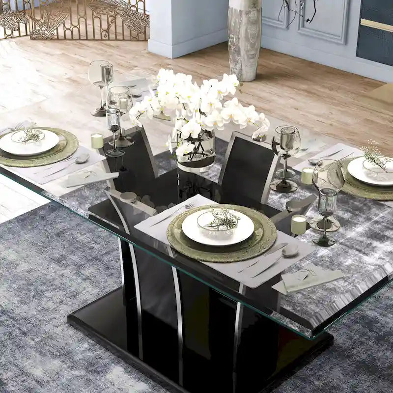 Tavolo da pranzo Resk Modern con piano in vetro da 72" e base in legno, per 6-8 persone