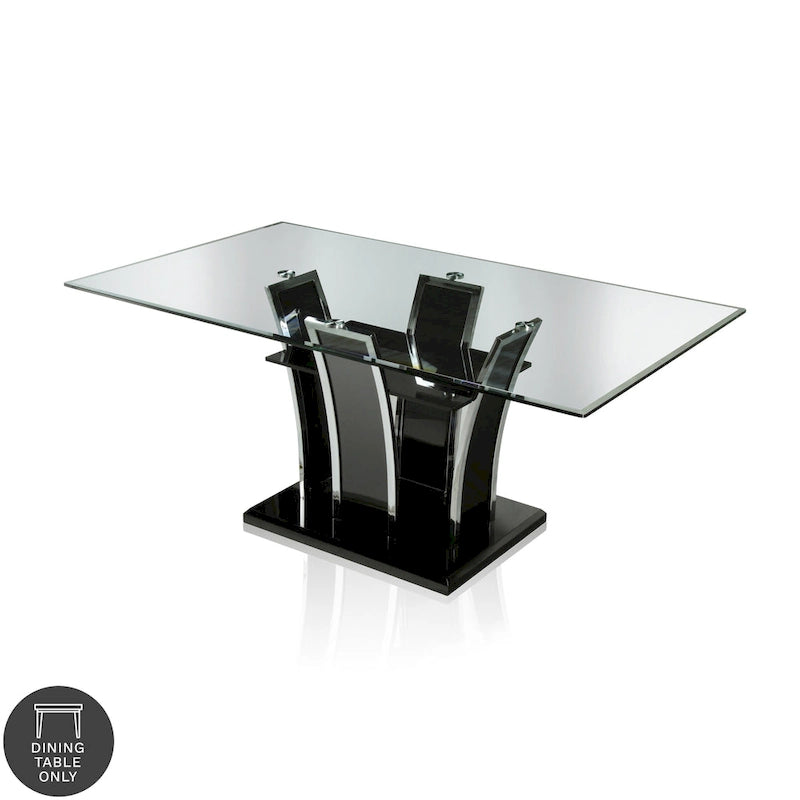Tavolo da pranzo Resk Modern con piano in vetro da 72" e base in legno, per 6-8 persone