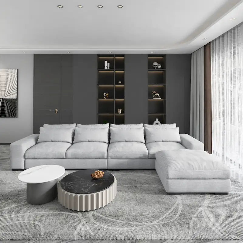 Divano Sezionale Modulare Moderno, Grigio Chiaro/Blu Scuro
