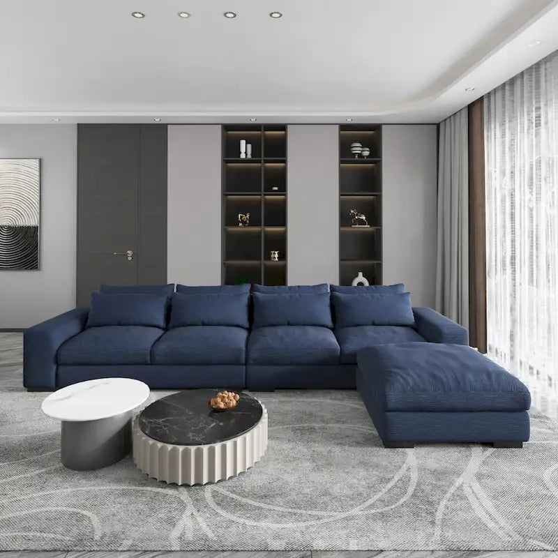 Divano Sezionale Modulare Moderno, Grigio Chiaro/Blu Scuro