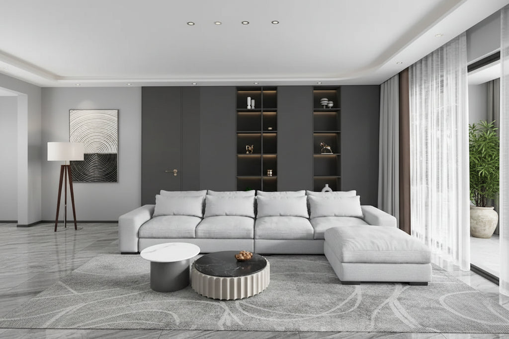 Modern Modular Down Sectional Sofa,Light Grey/Dark Blue