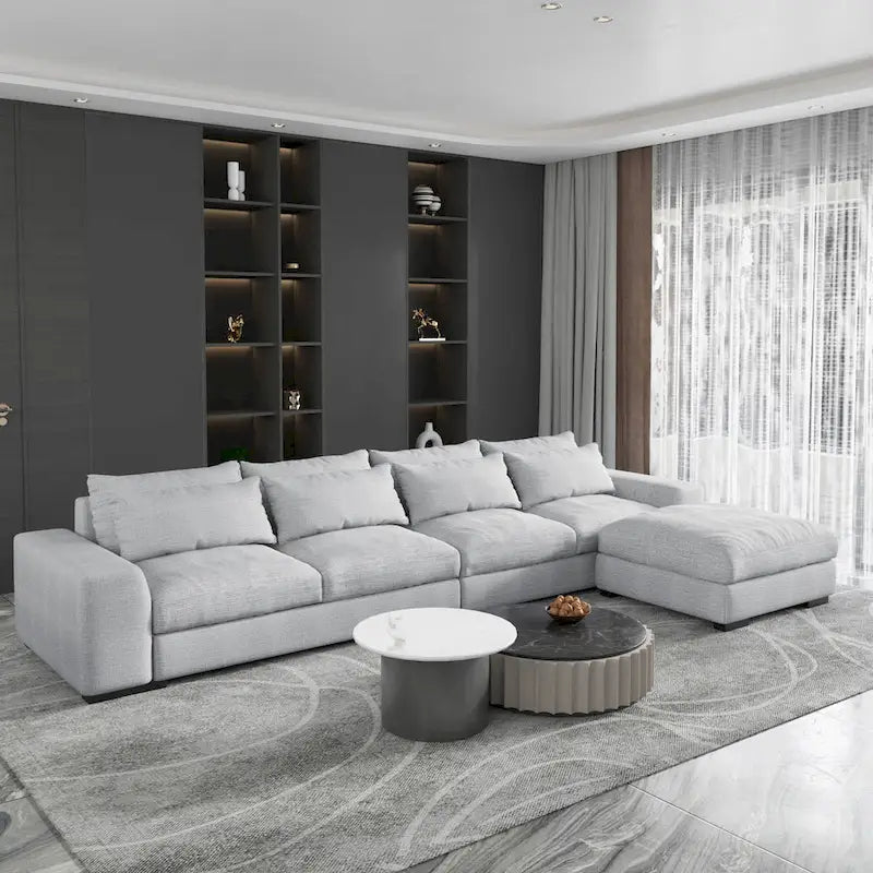 Divano Sezionale Modulare Moderno, Grigio Chiaro/Blu Scuro