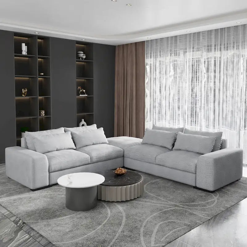 Divano Sezionale Modulare Moderno, Grigio Chiaro/Blu Scuro